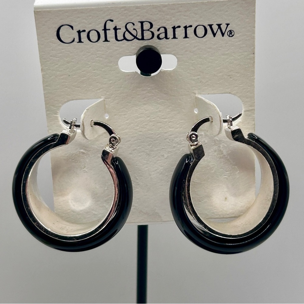 Versatile Wear Silver and Black Hoop Earrings